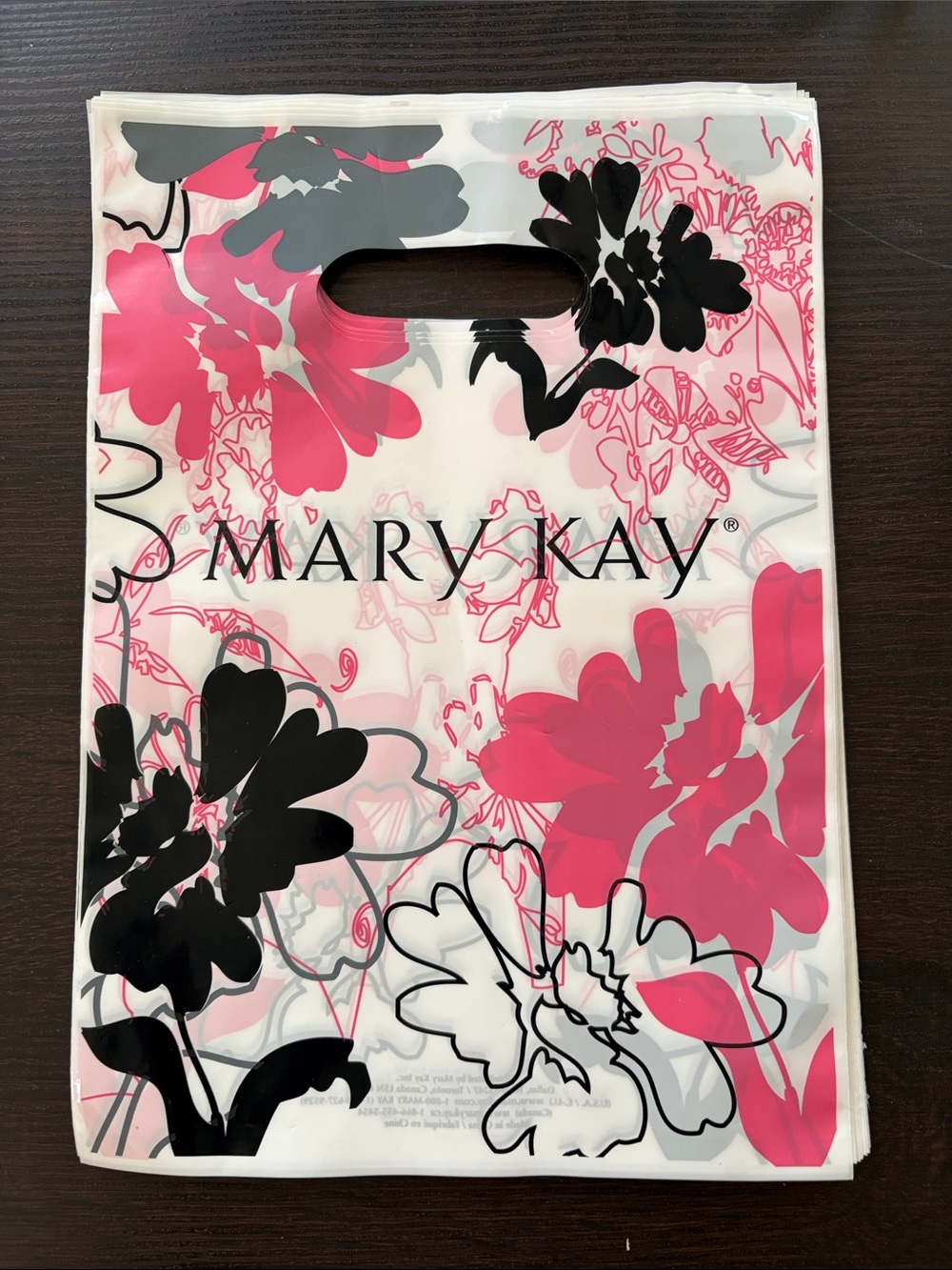 Mary Kay Pink & Black Floral Tote Bag with Die-Cut Handle - 32 count